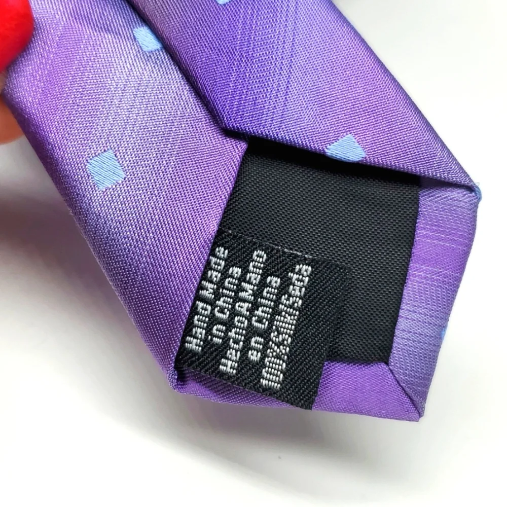 VAN HUESEN Light Blue Squares on Purple Vertical Lines Silk Tie EUC